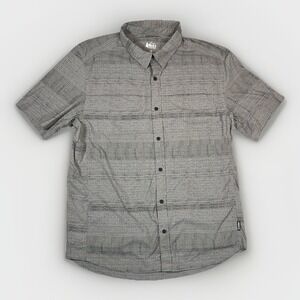 REI Co-op Sahara Plaid Shirt Mens Medium Nylon Blend Gray Geometric Short Sleeve